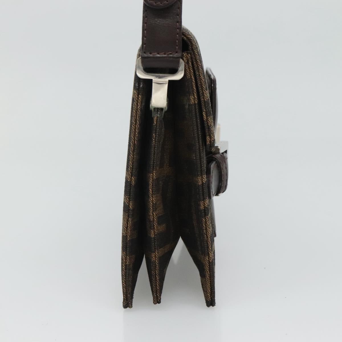 FENDI Zucca Canvas Shoulder Bag Brown Black Silver 114885