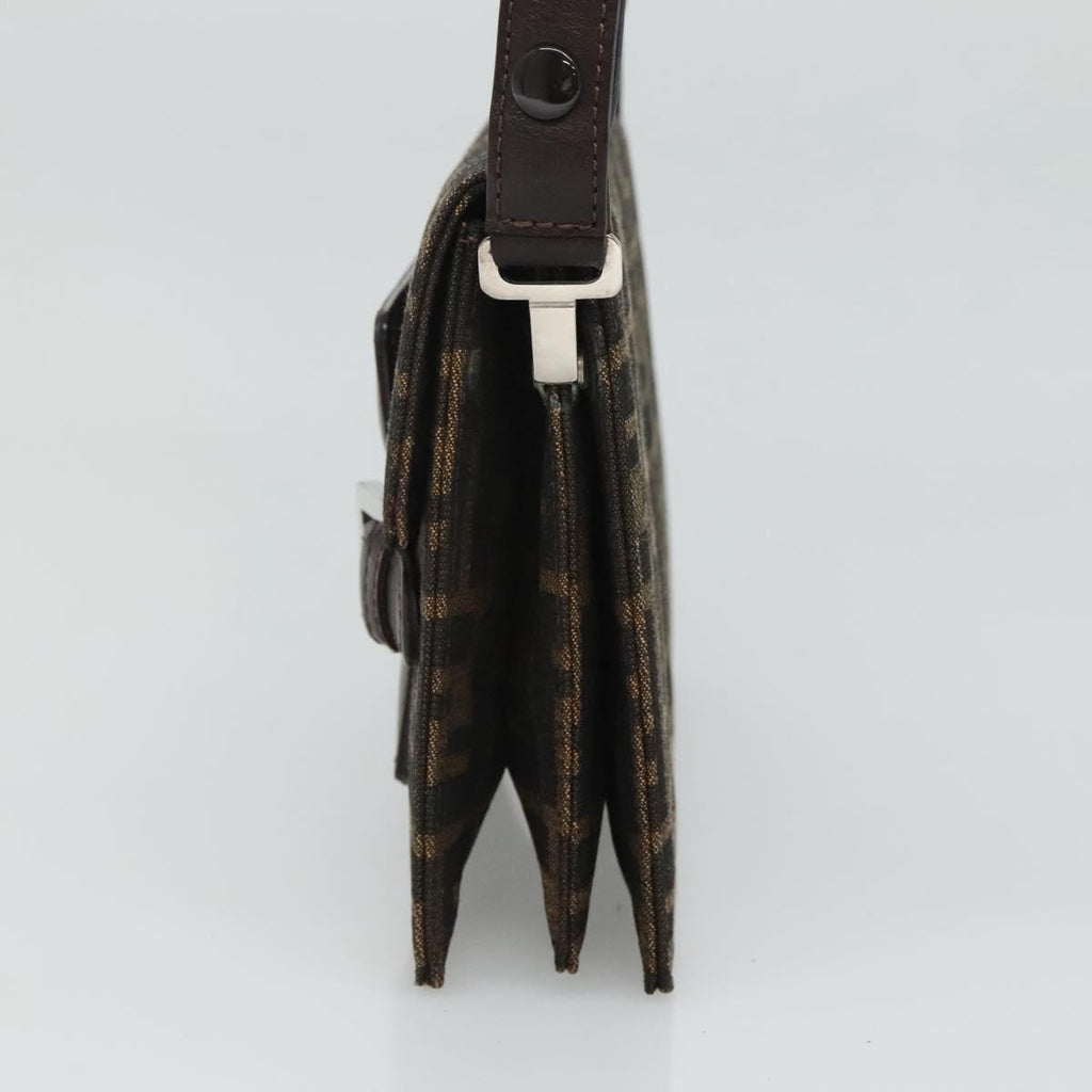 FENDI Zucca Canvas Shoulder Bag Brown Black Silver 114885