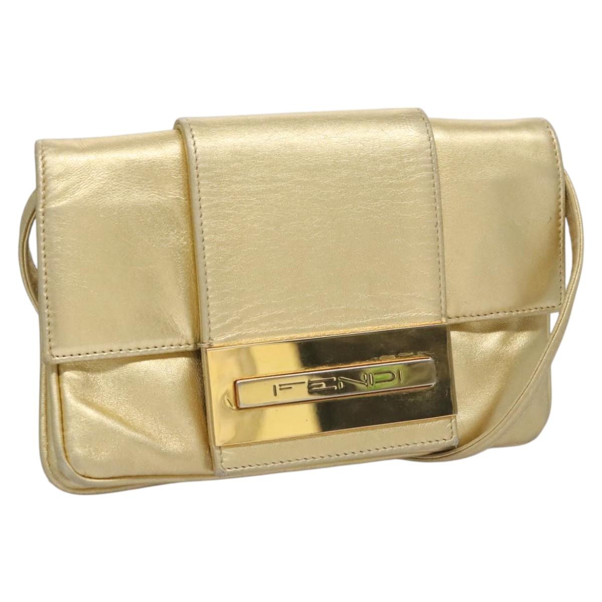 FENDI Shoulder Bag Leather Gold 115157