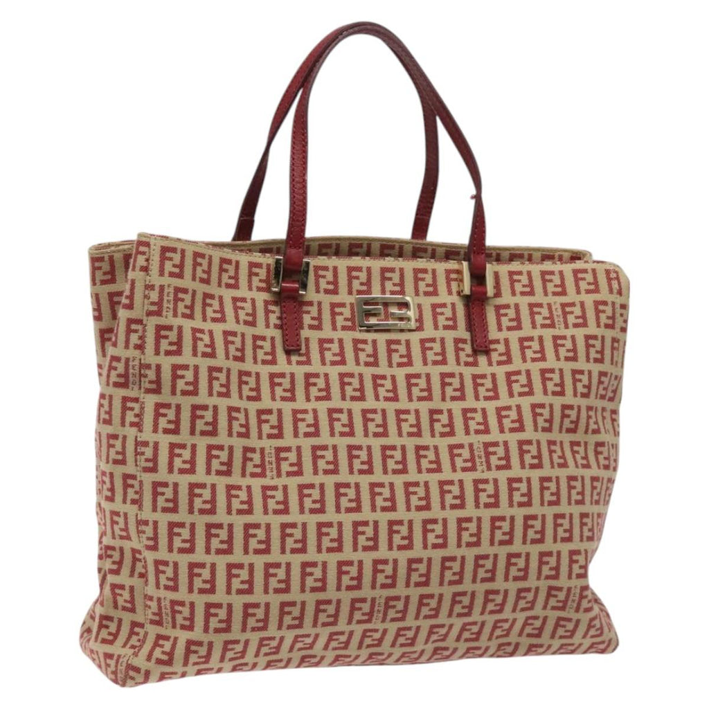 FENDI Zucchino Canvas Tote Bag Red Beige gold 115773