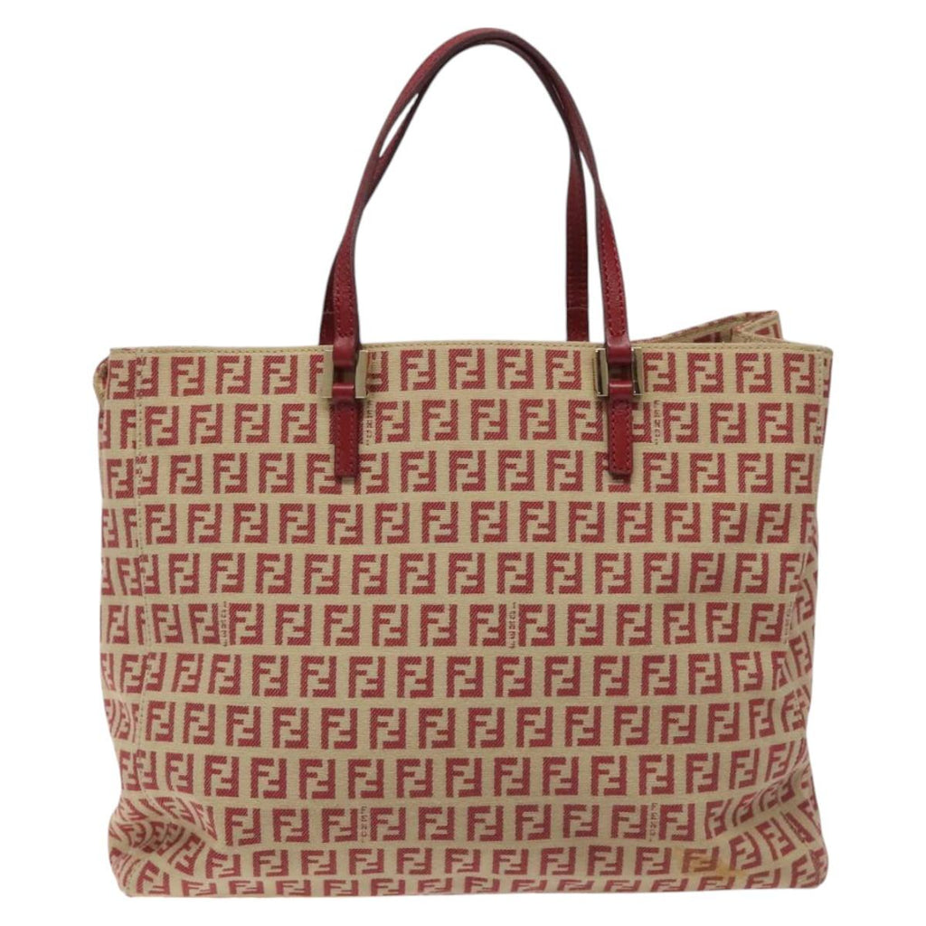 FENDI Zucchino Canvas Tote Bag Red Beige gold 115773