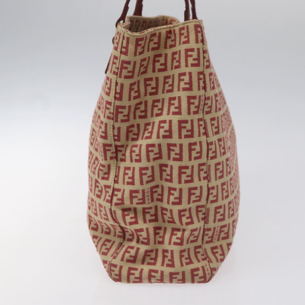 FENDI Zucchino Canvas Tote Bag Red Beige gold 115773