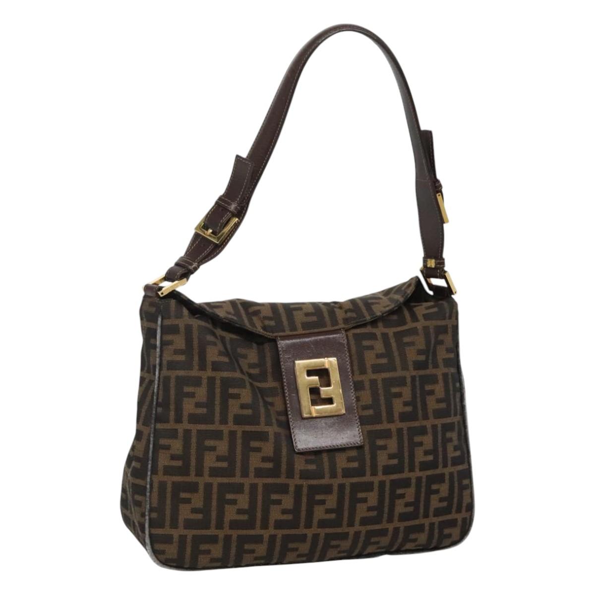 FENDI Zucca Canvas Shoulder Bag Black Brown 116318