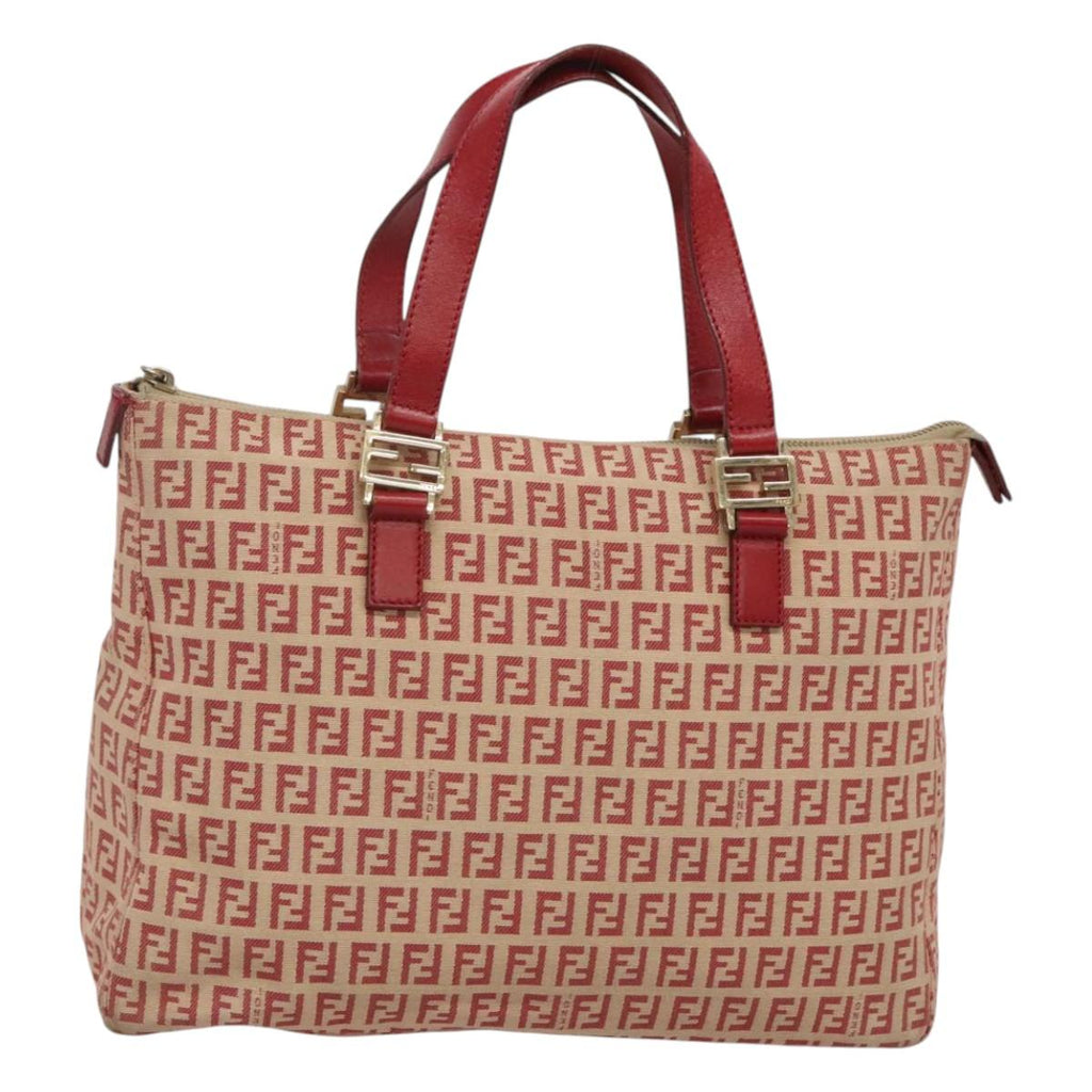 FENDI Zucchino Canvas Hand Bag Red Gold 116319