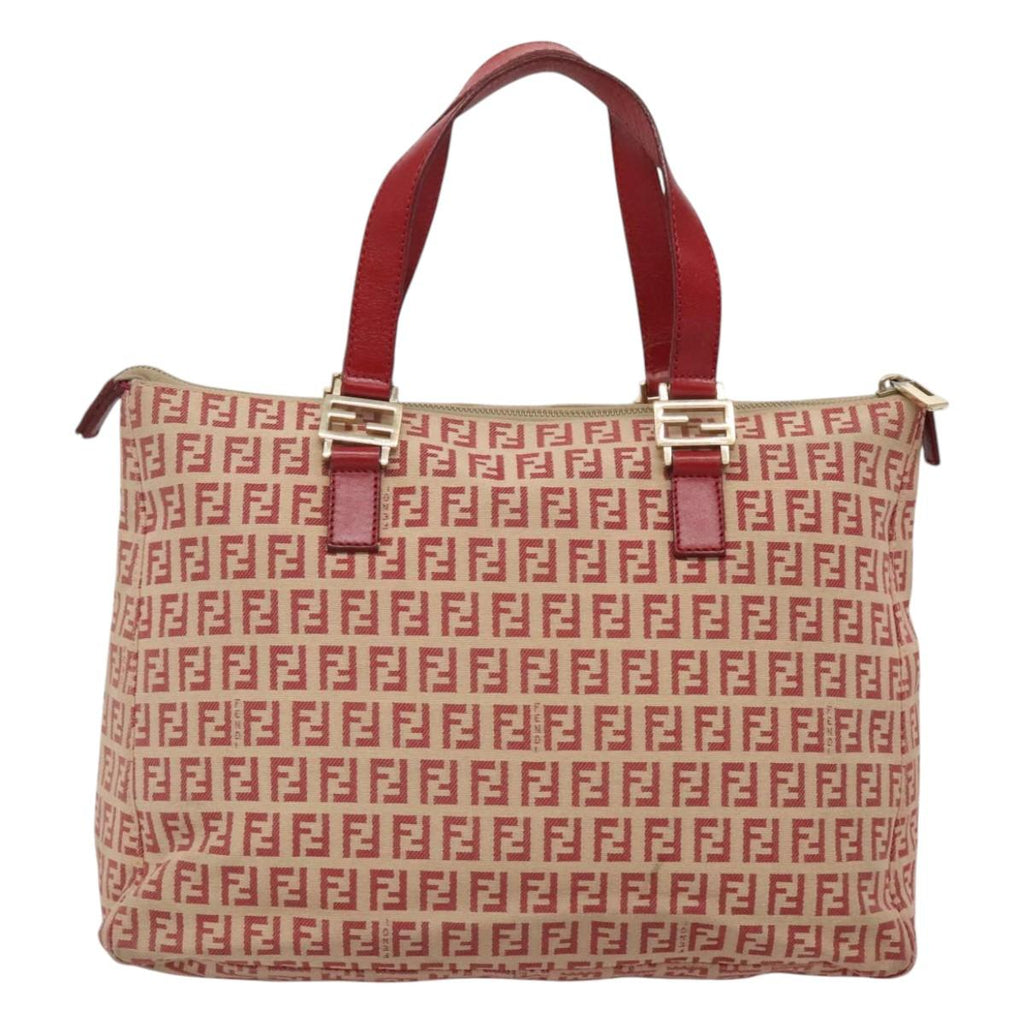 FENDI Zucchino Canvas Hand Bag Red Gold 116319