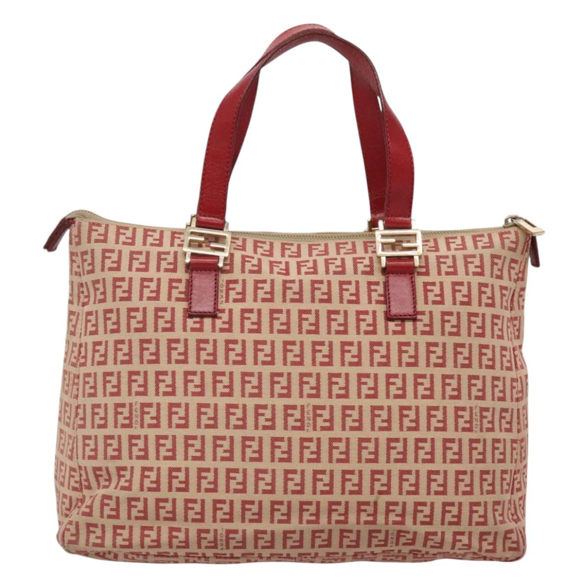 FENDI Zucchino Canvas Hand Bag Red Gold 116319