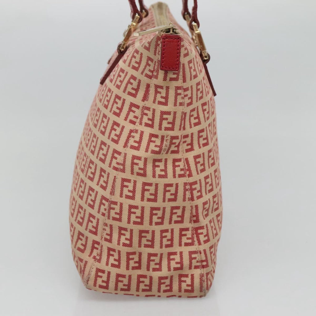 FENDI Zucchino Canvas Hand Bag Red Gold 116319