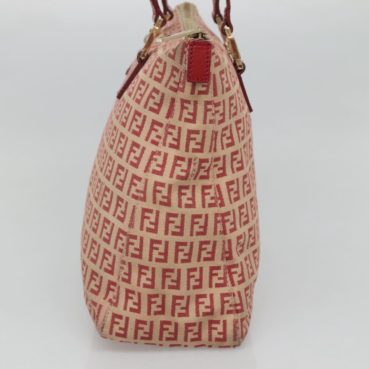 FENDI Zucchino Canvas Hand Bag Red Gold 116319