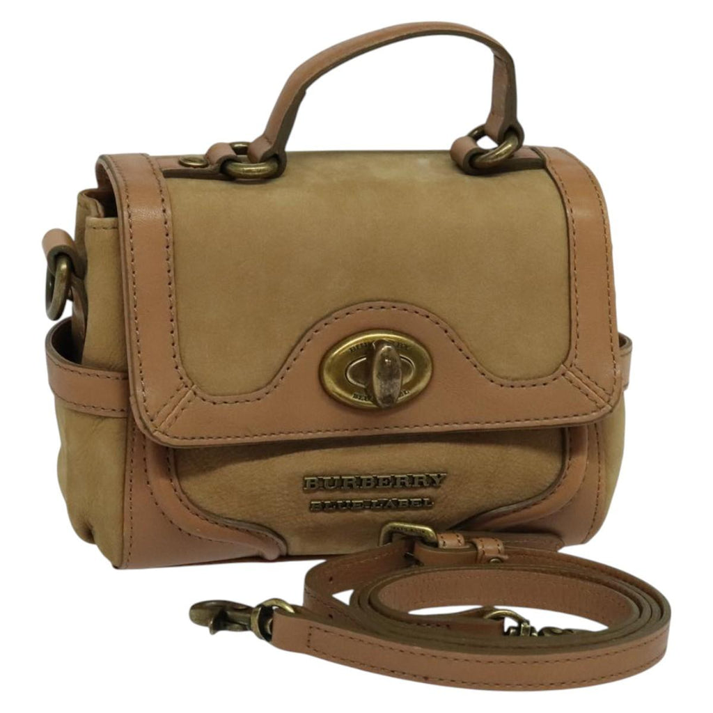 BURBERRY Blue Label Hand Bag Suede Leather 2way Beige 116361