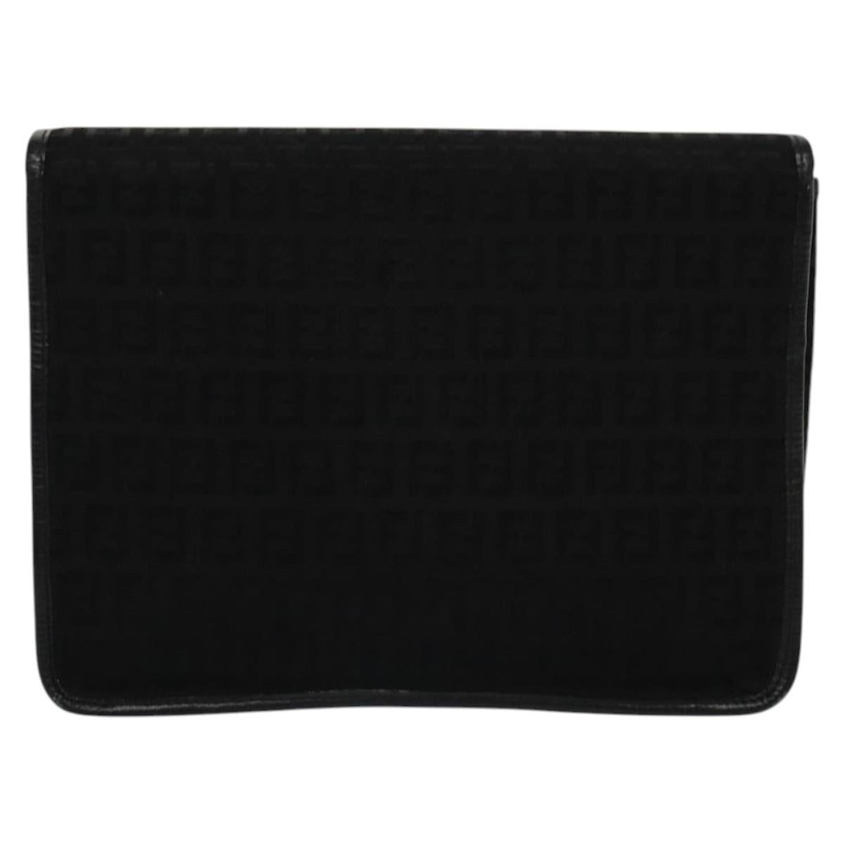 FENDI Zucchino Canvas Shoulder Bag Vintage Black Gold 117309