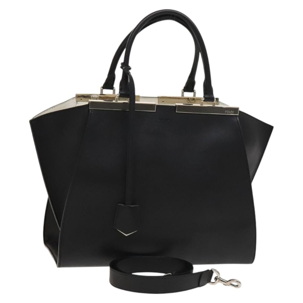 FENDI Trois Jules Tote Bag Leather 2way Black 117388