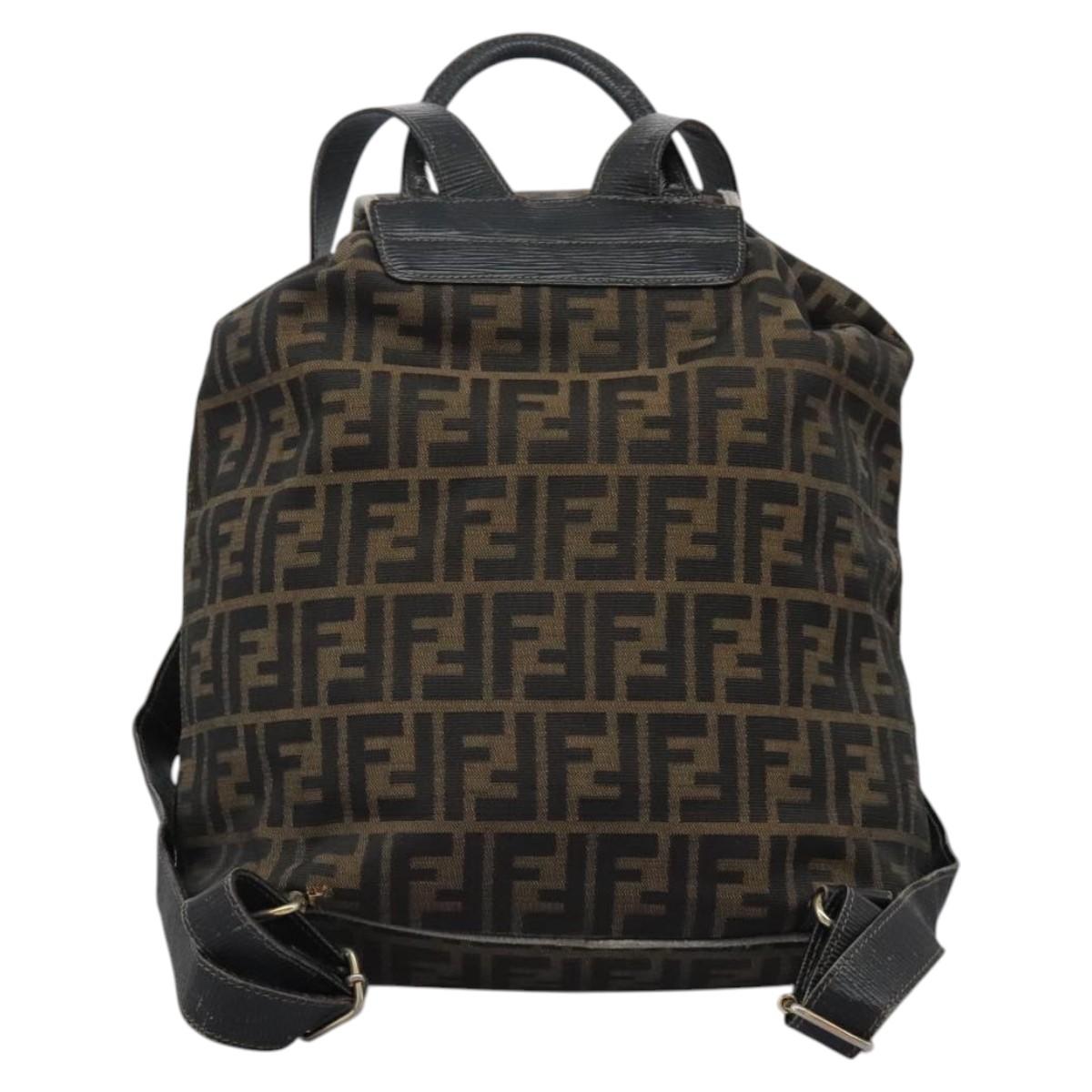 FENDI Zucca Canvas Backpack Brown Black gold 117434