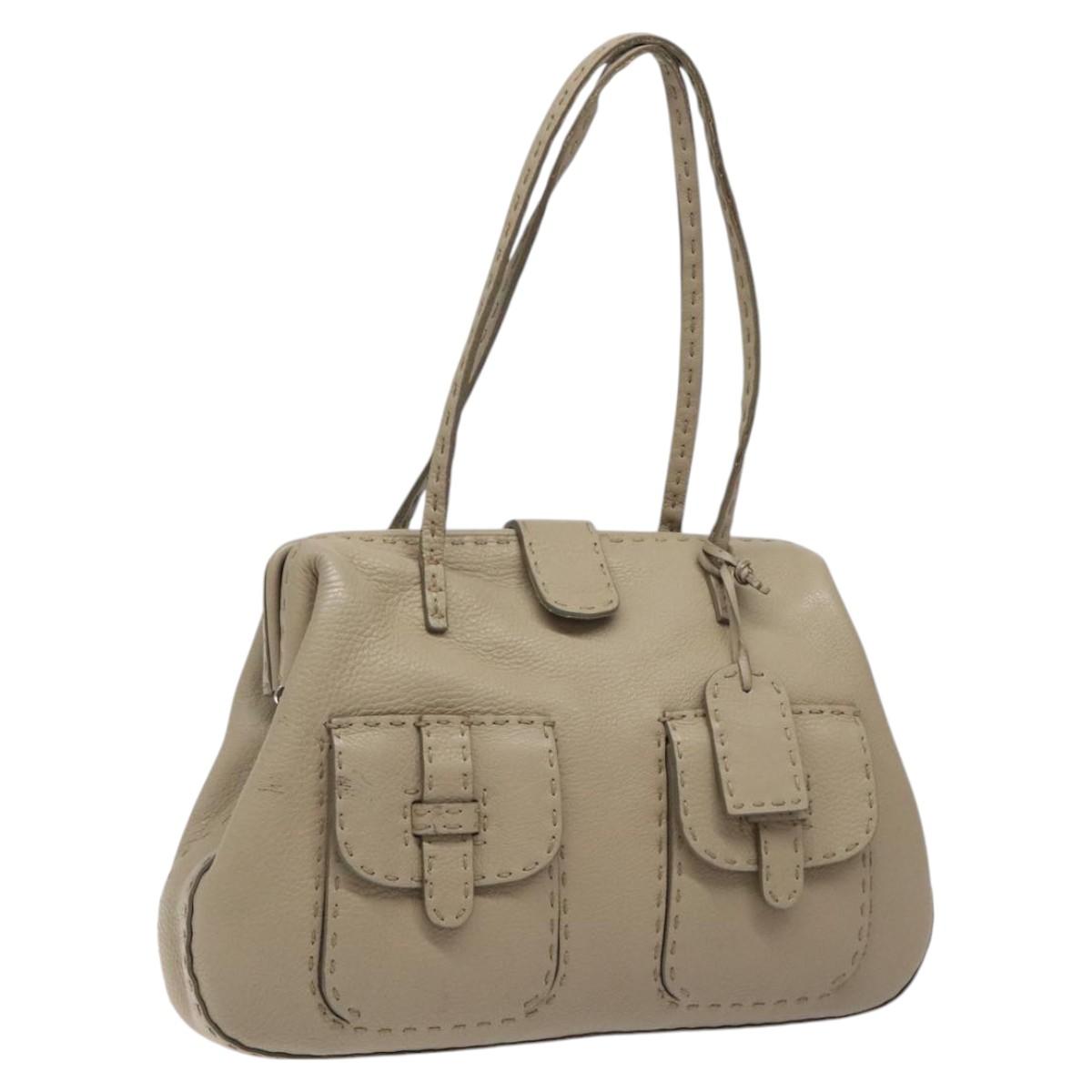 FENDI Celeria Tote Bag Leather Beige 117585