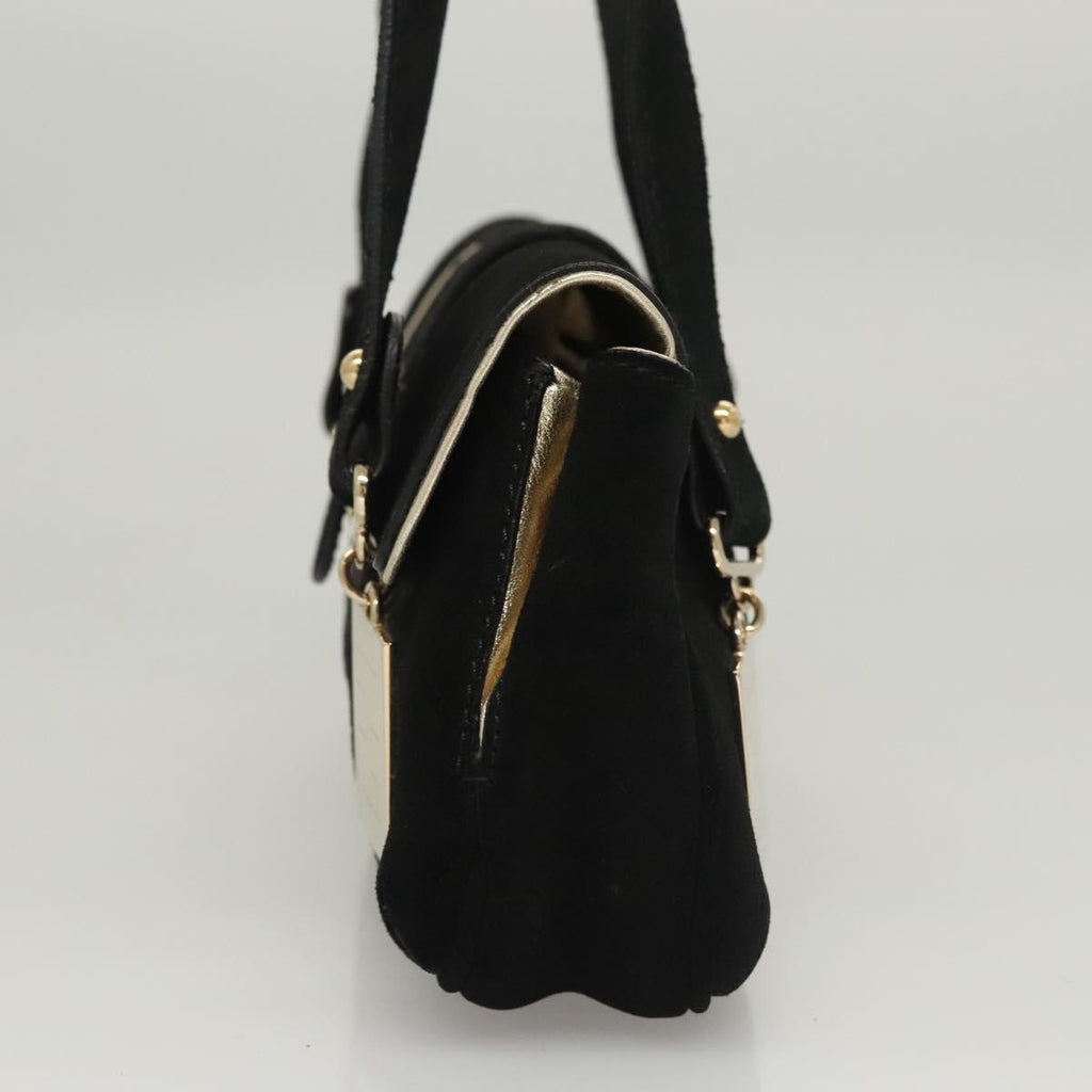 FENDI Zucchino Canvas Shoulder Bag Suede Black 117694