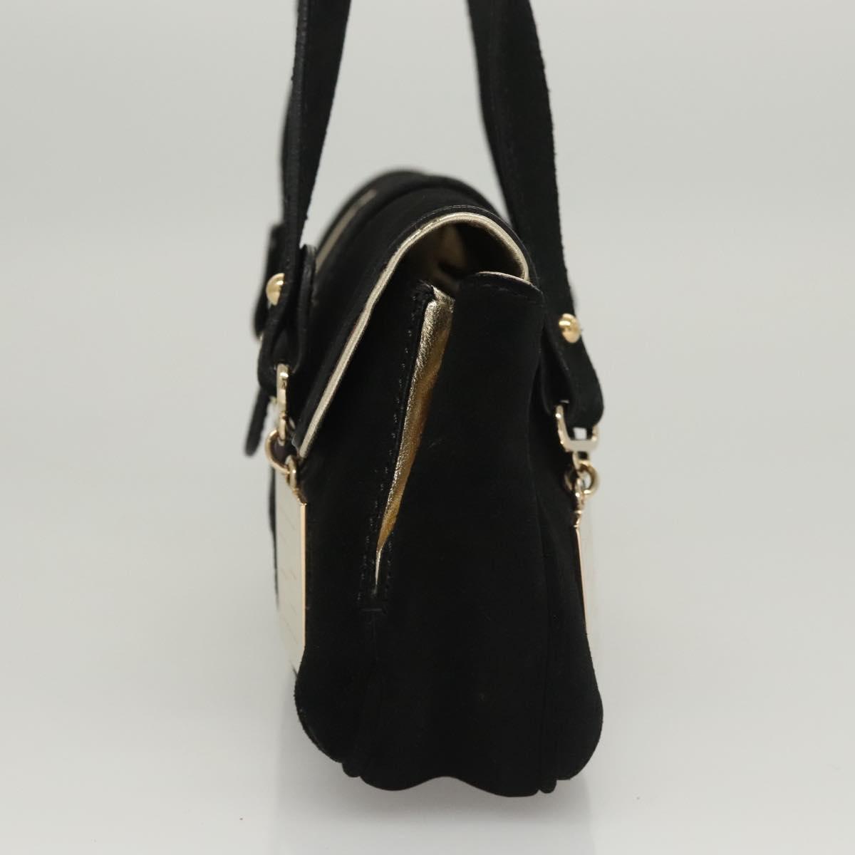 FENDI Zucchino Canvas Shoulder Bag Suede Black 117694