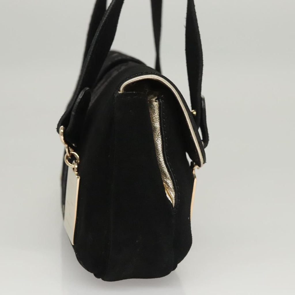 FENDI Zucchino Canvas Shoulder Bag Suede Black 117694