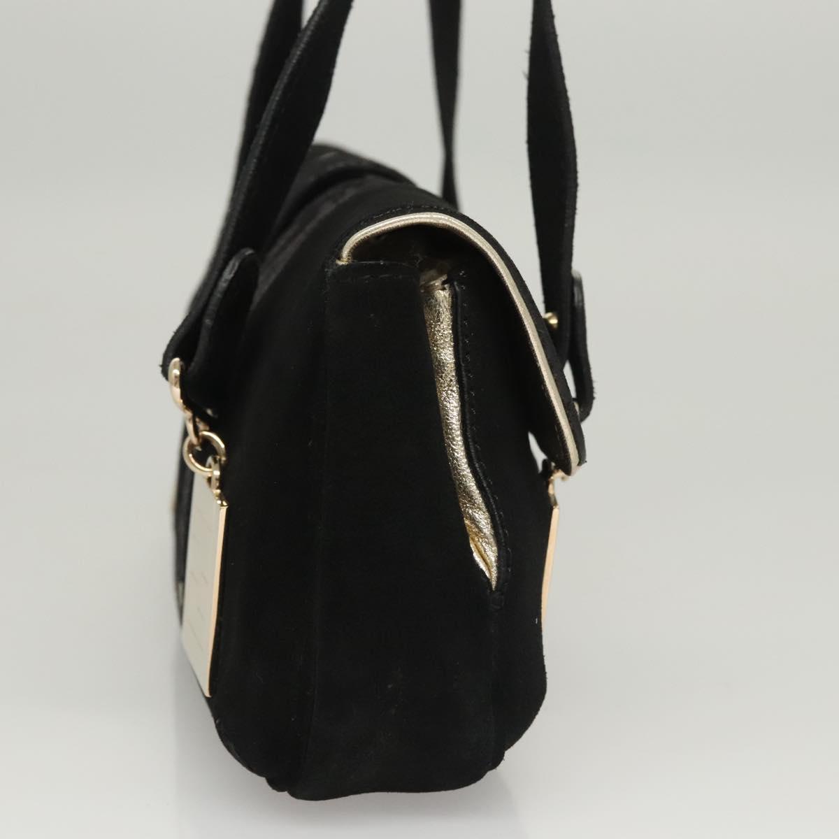 FENDI Zucchino Canvas Shoulder Bag Suede Black 117694