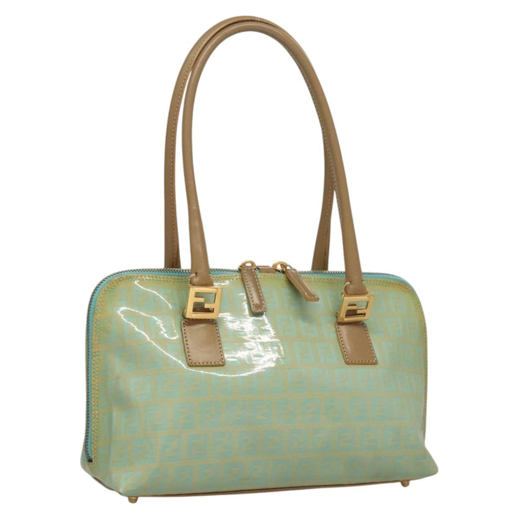 FENDI Zucchino Canvas Hand Bag Enamel Light Blue Gold 117743