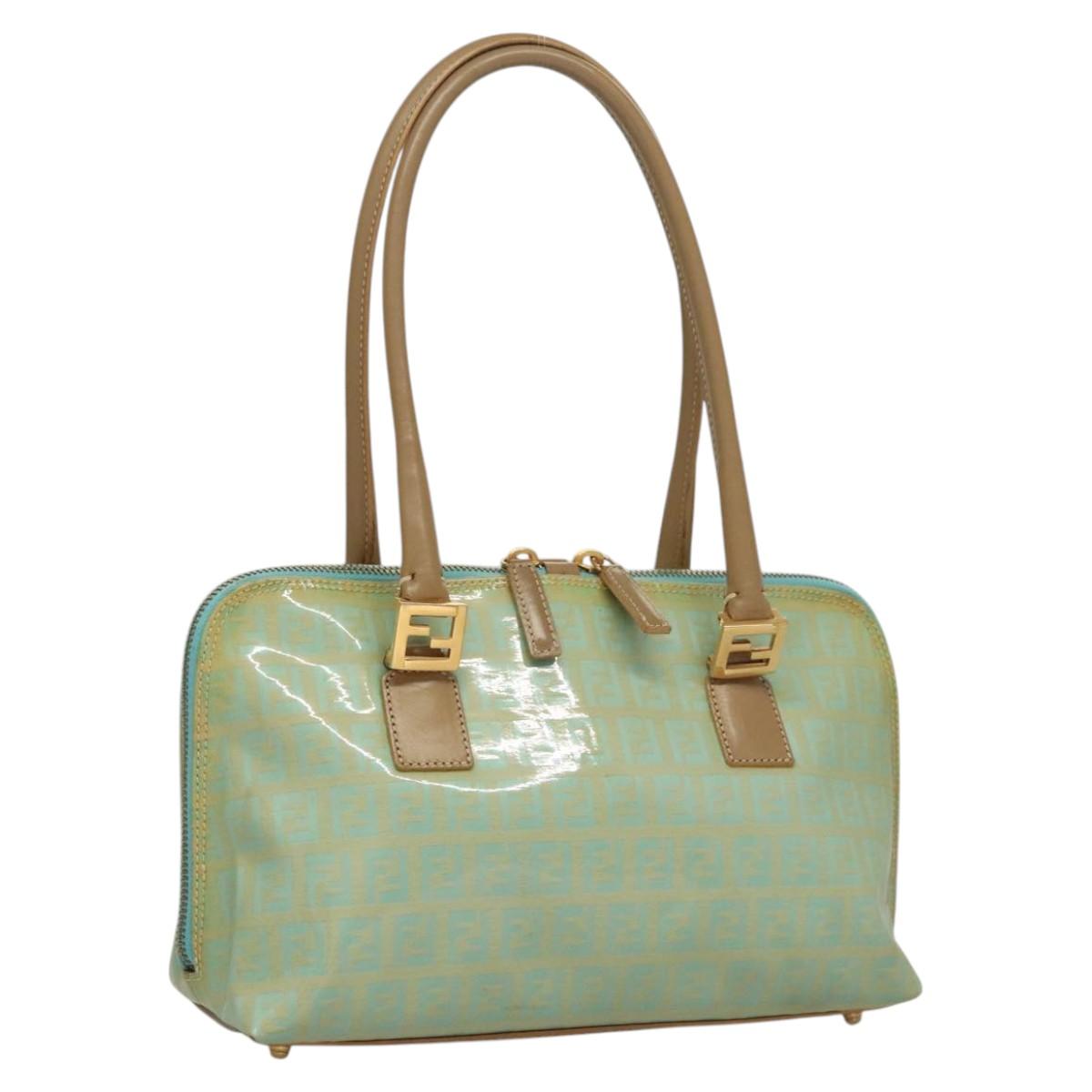 FENDI Zucchino Canvas Hand Bag Enamel Light Blue Gold 117743