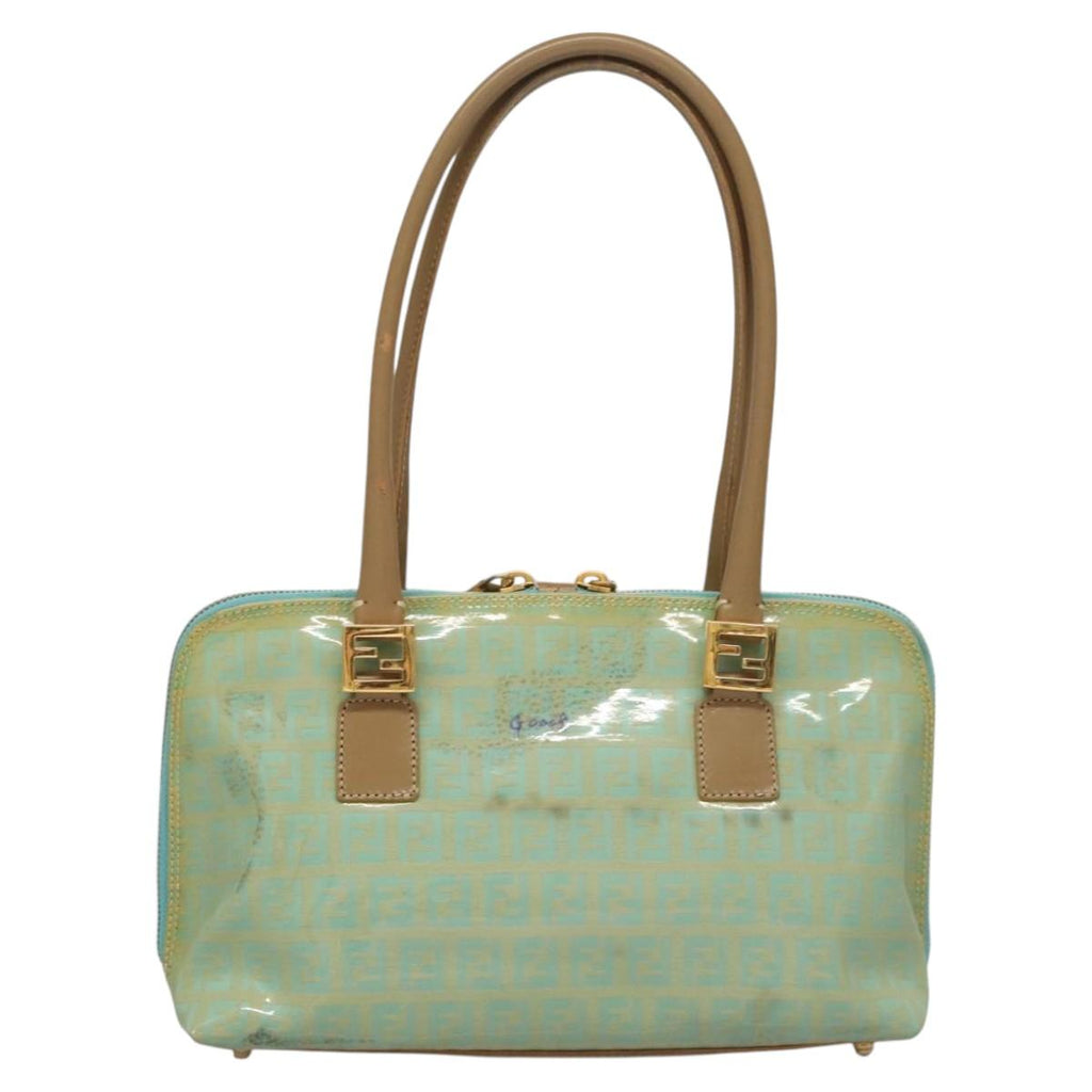 FENDI Zucchino Canvas Hand Bag Enamel Light Blue Gold 117743