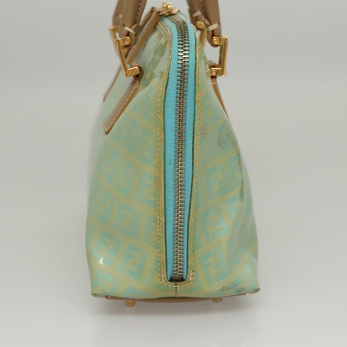 FENDI Zucchino Canvas Hand Bag Enamel Light Blue Gold 117743