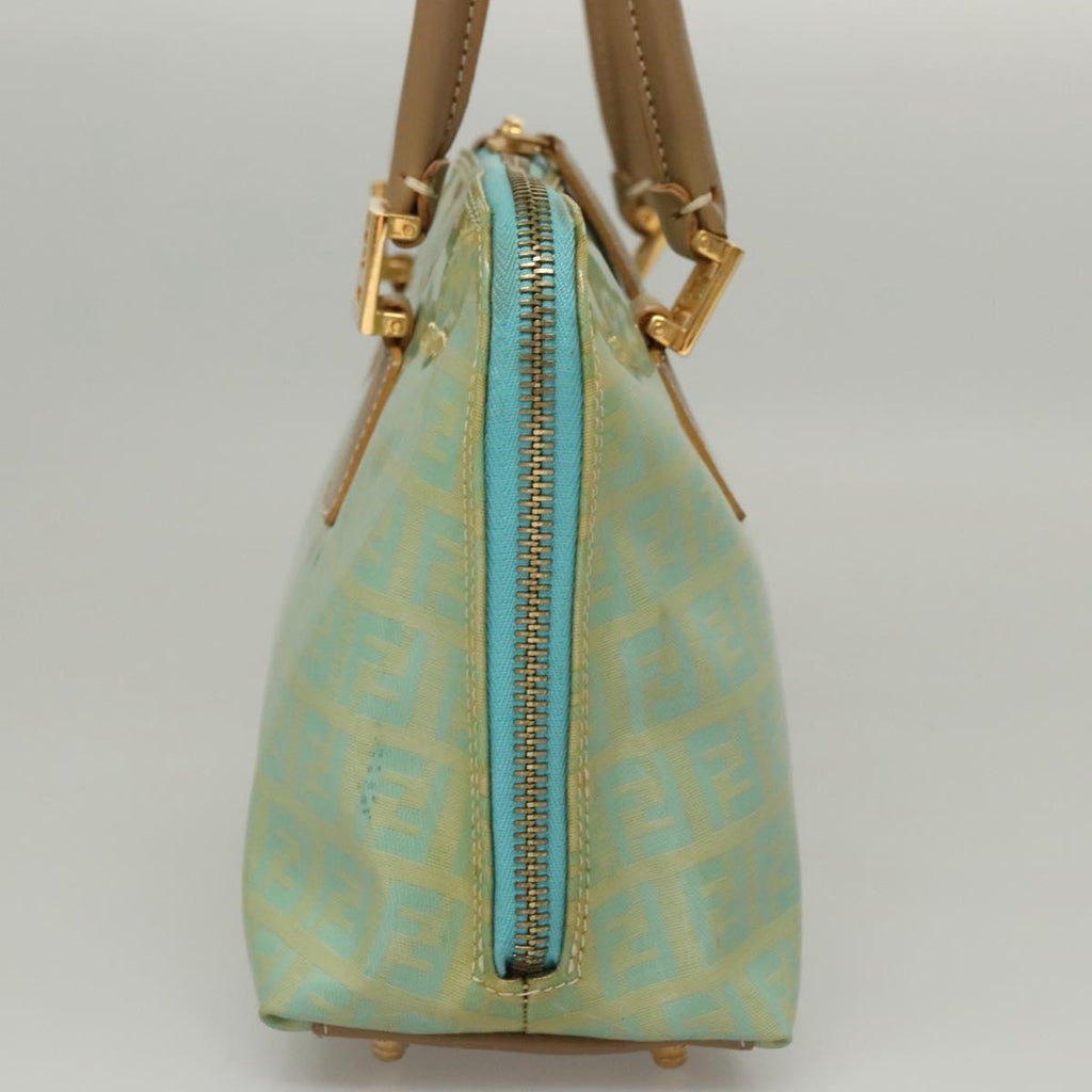 FENDI Zucchino Canvas Hand Bag Enamel Light Blue Gold 117743