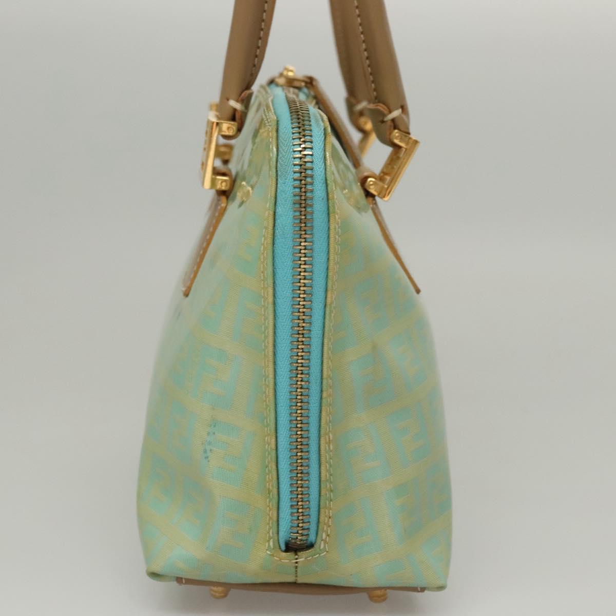 FENDI Zucchino Canvas Hand Bag Enamel Light Blue Gold 117743