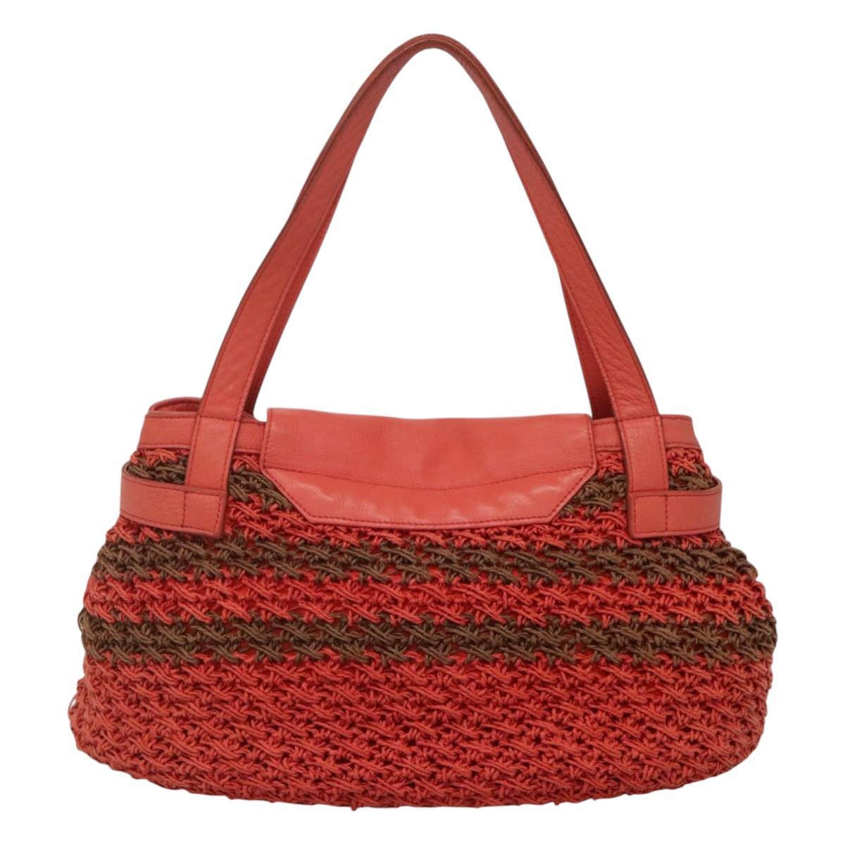 BURBERRY Blue Label Tote Bag Raffia Orange 117747