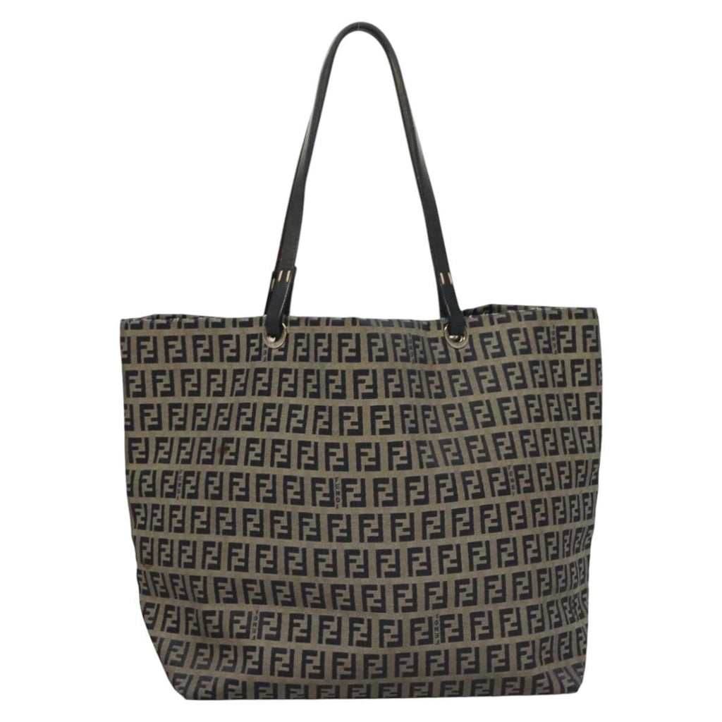 FENDI Zucchino Canvas Tote Bag Nylon Navy Silver 117895