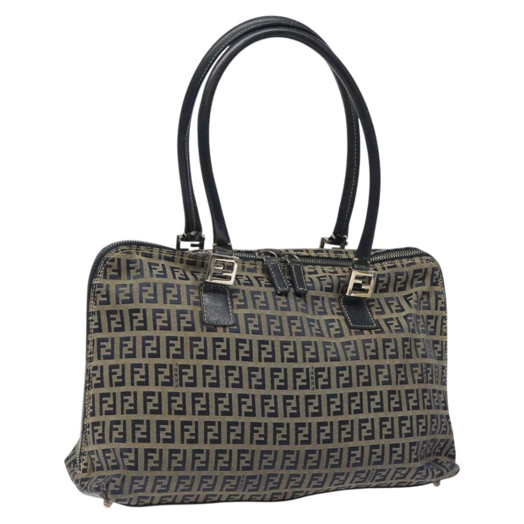 FENDI Zucchino Canvas Hand Bag Navy Silver 118049