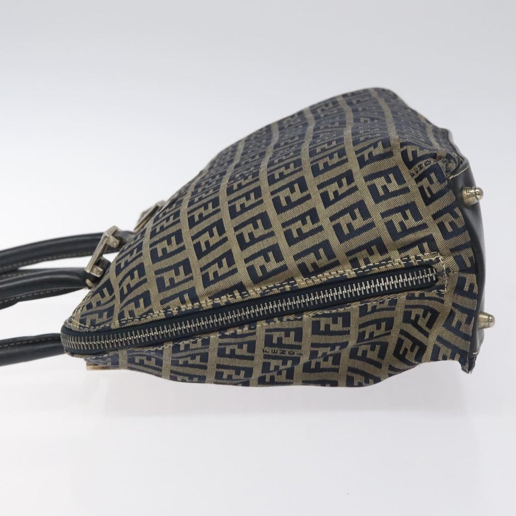 FENDI Zucchino Canvas Hand Bag Navy Silver 118049