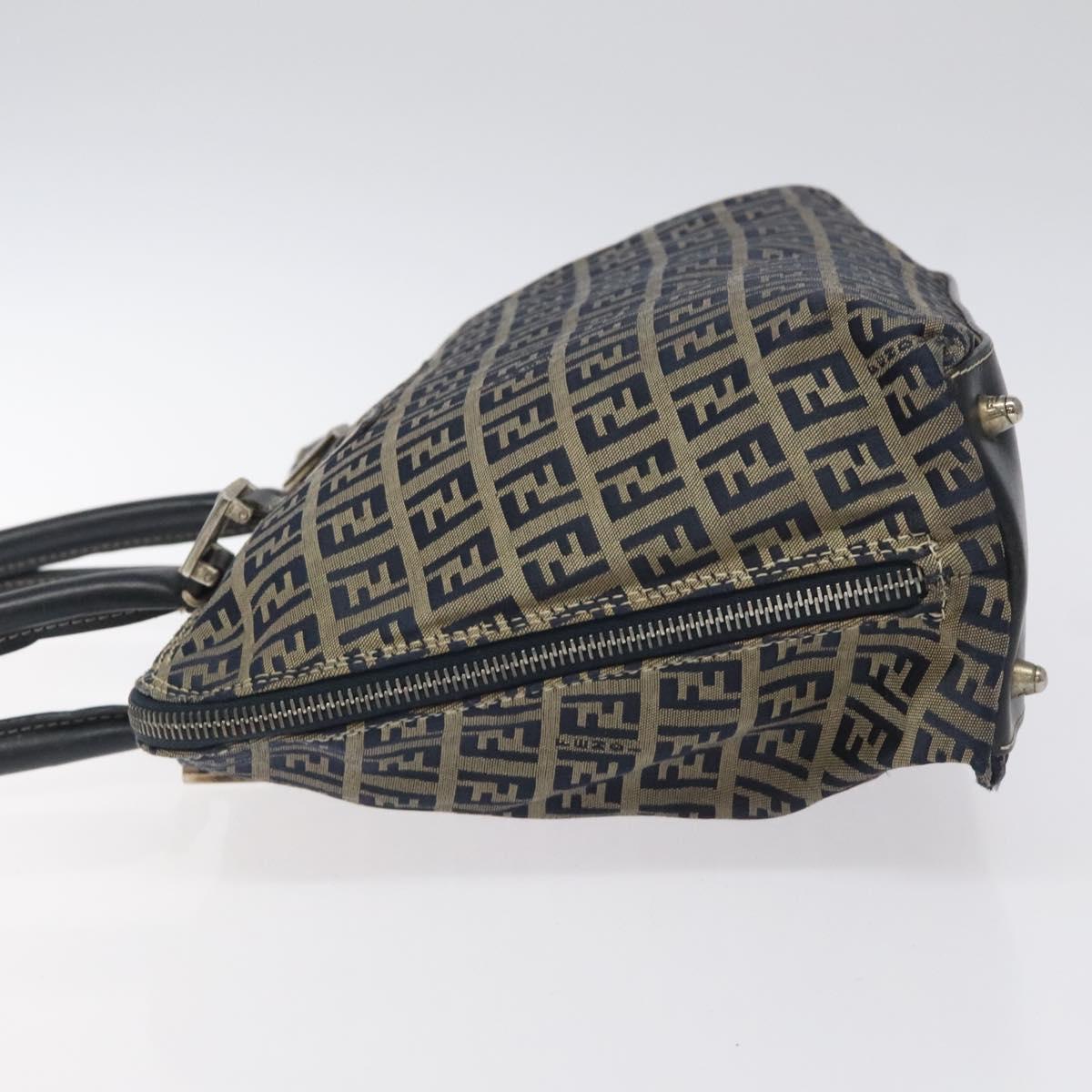 FENDI Zucchino Canvas Hand Bag Navy Silver 118049