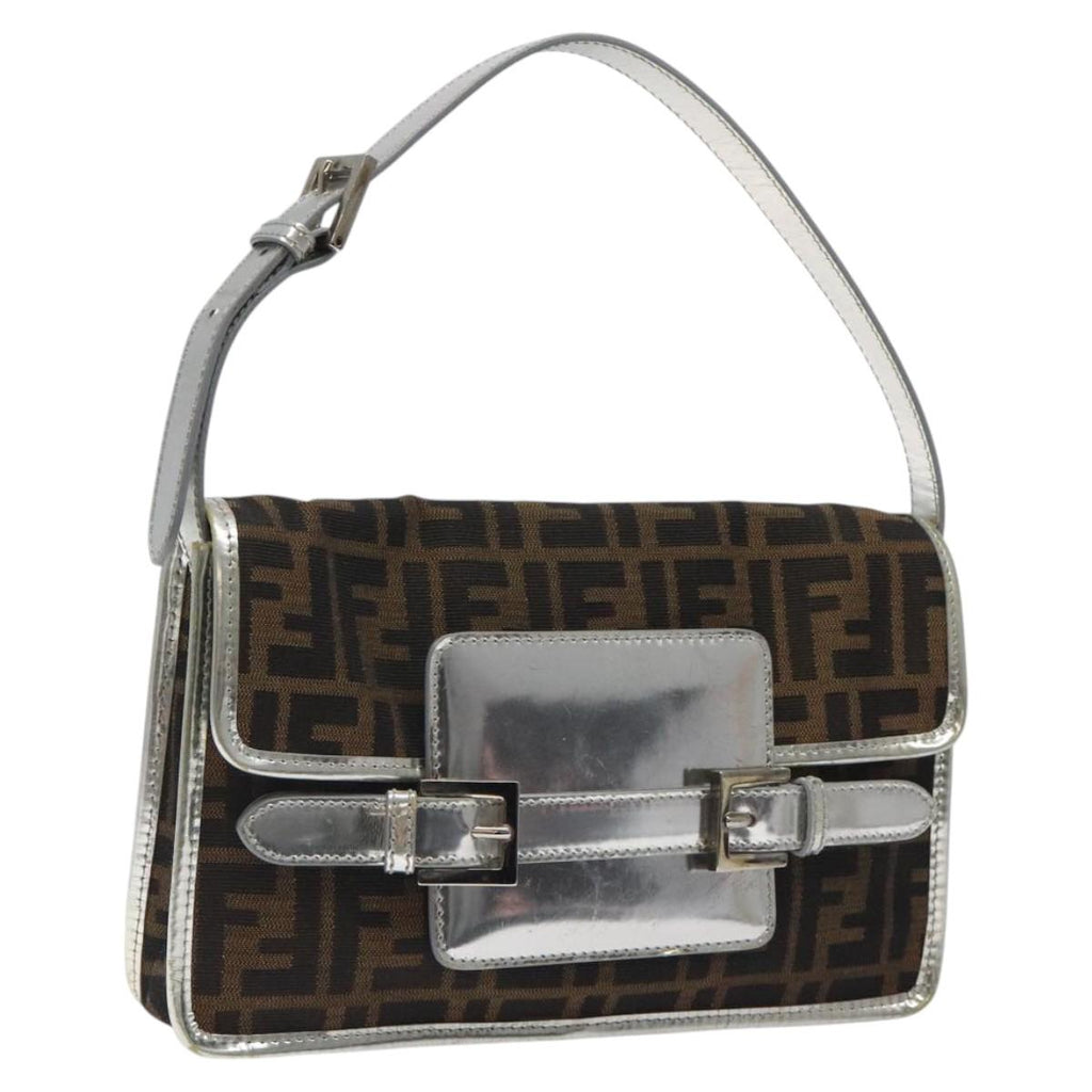 FENDI Zucca Canvas Shoulder Bag Black Brown 118071