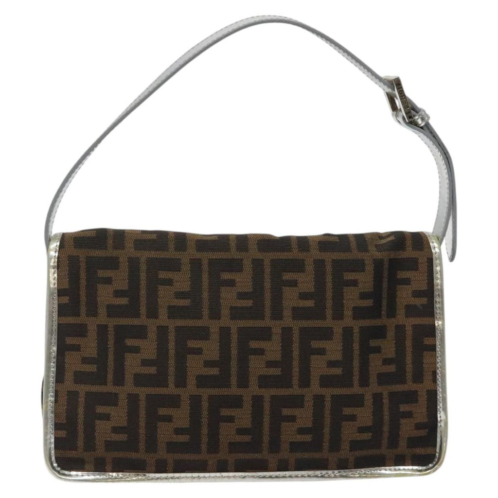 FENDI Zucca Canvas Shoulder Bag Black Brown 118071