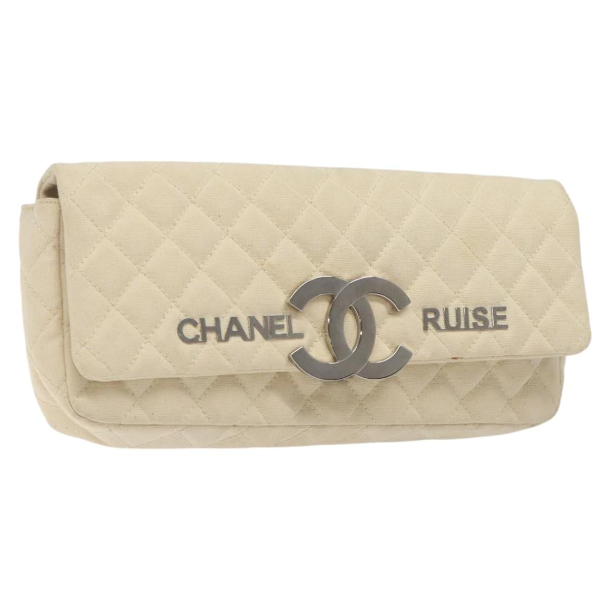 CHANEL Cruise Line Matelasse Clutch Bag Cream Silver CC 118381