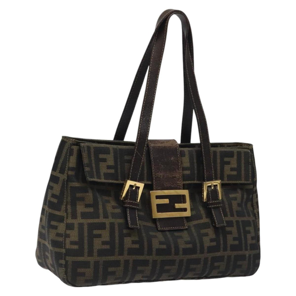 FENDI Zucca Canvas Hand Bag Black Brown 118418