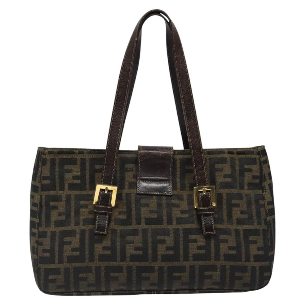 FENDI Zucca Canvas Hand Bag Black Brown 118418