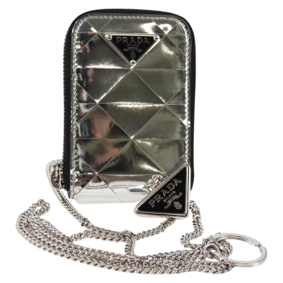 PRADA Necklace Strap Pouch Triangle Panel Silver Tone 118871M