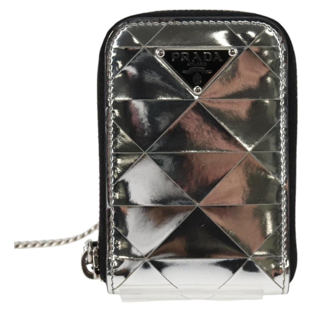 PRADA Necklace Strap Pouch Triangle Panel Silver Tone 118871M
