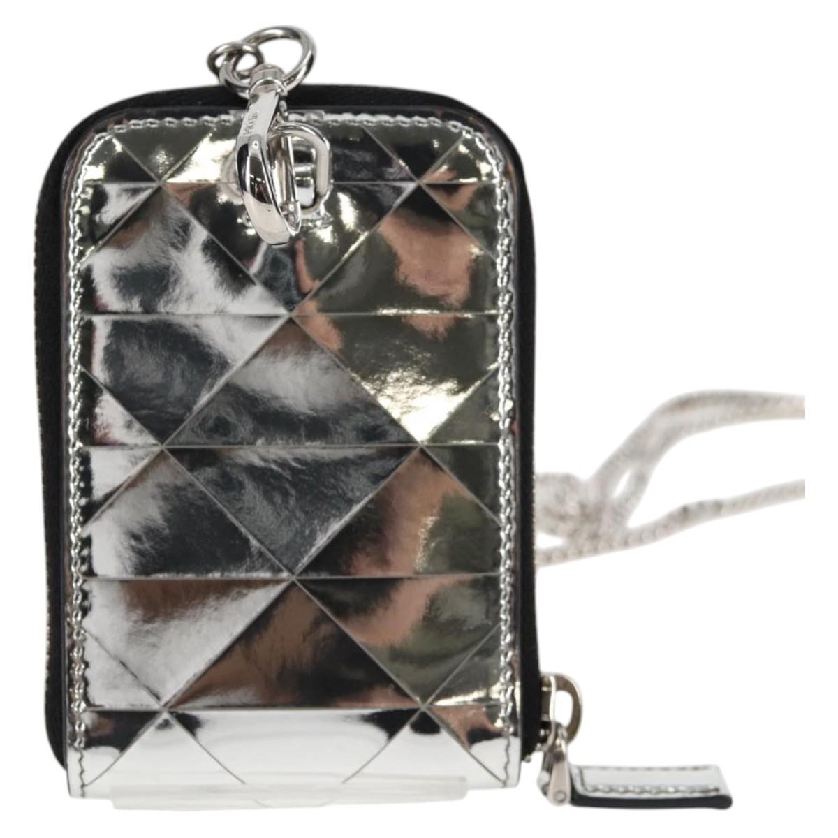 PRADA Necklace Strap Pouch Triangle Panel Silver Tone 118871M