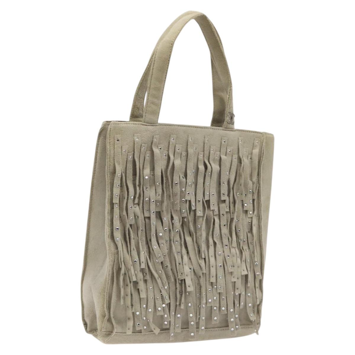 CHANEL Fringe Hand Bag Suede Gray Silver CC 119180