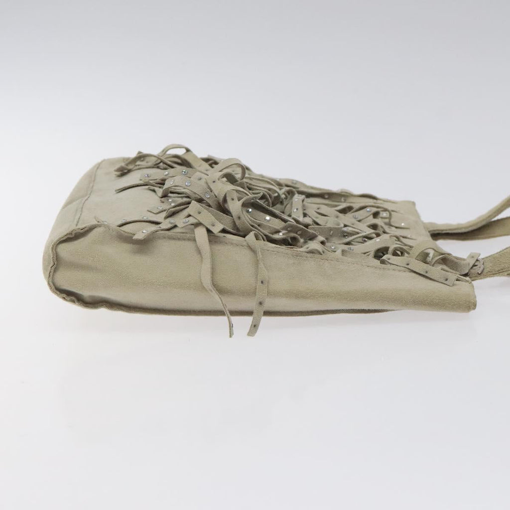 CHANEL Fringe Hand Bag Suede Gray Silver CC 119180