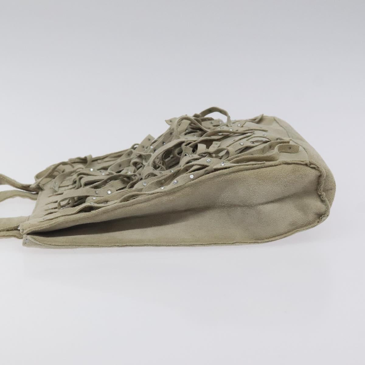 CHANEL Fringe Hand Bag Suede Gray Silver CC 119180