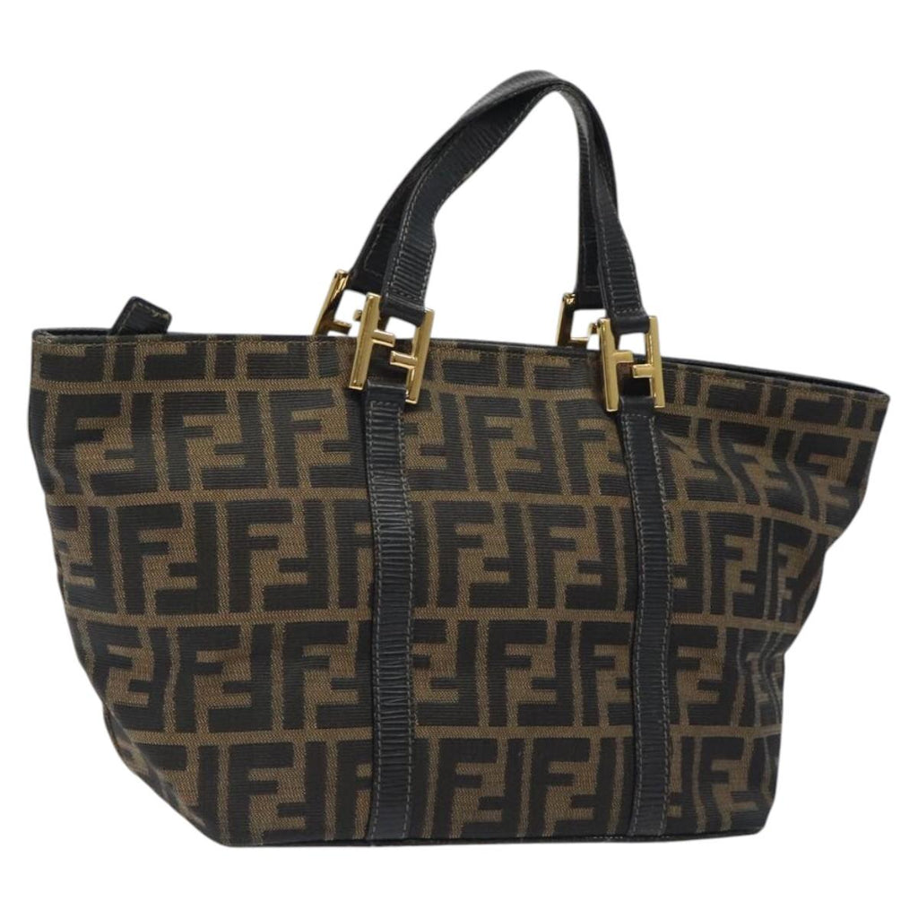 FENDI Zucca Canvas Hand Bag Black Brown gold 119210