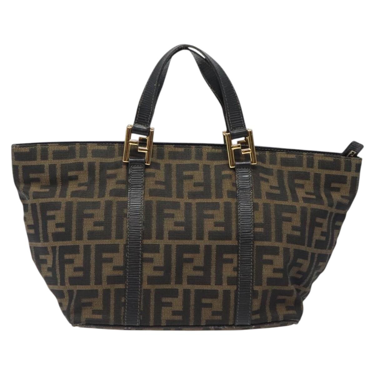FENDI Zucca Canvas Hand Bag Black Brown gold 119210