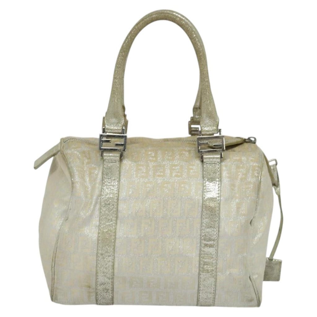 FENDI Zucchino Canvas Hand Bag Silver 119320