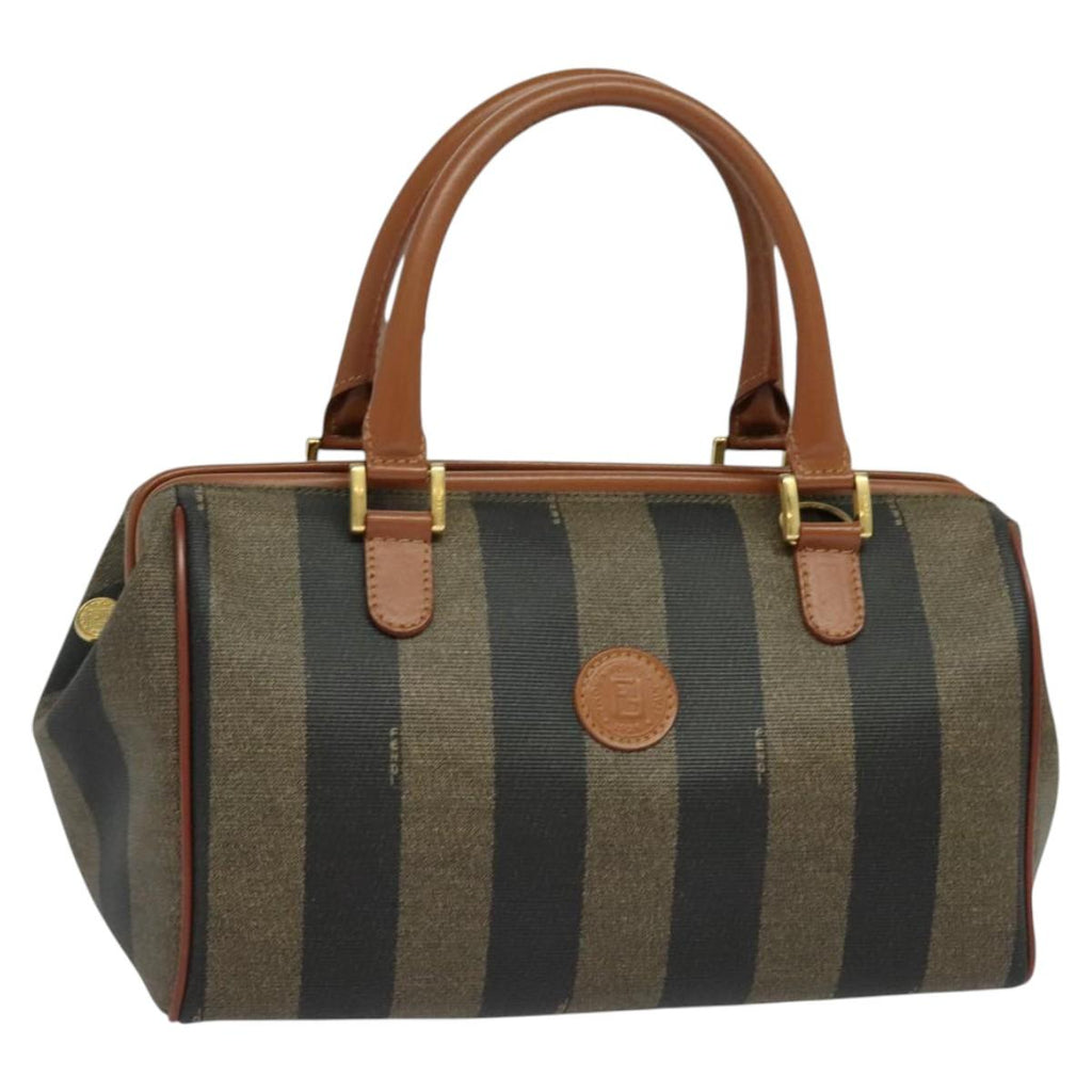 FENDI Pecan Canvas Hand Bag Brown Gold 119578