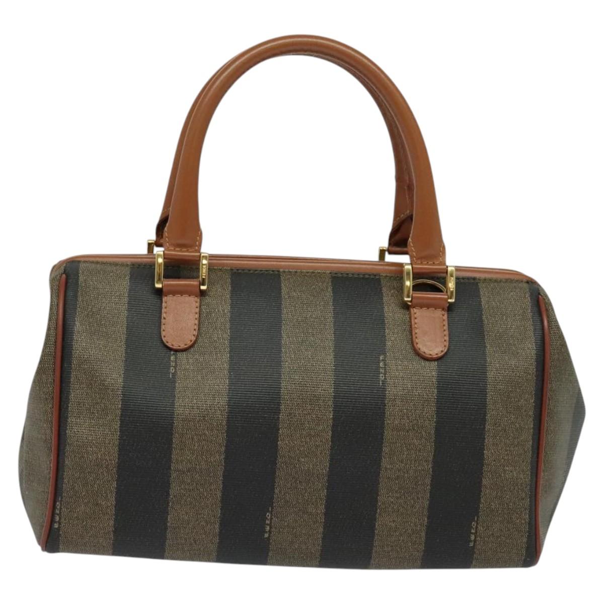 FENDI Pecan Canvas Hand Bag Brown Gold 119578