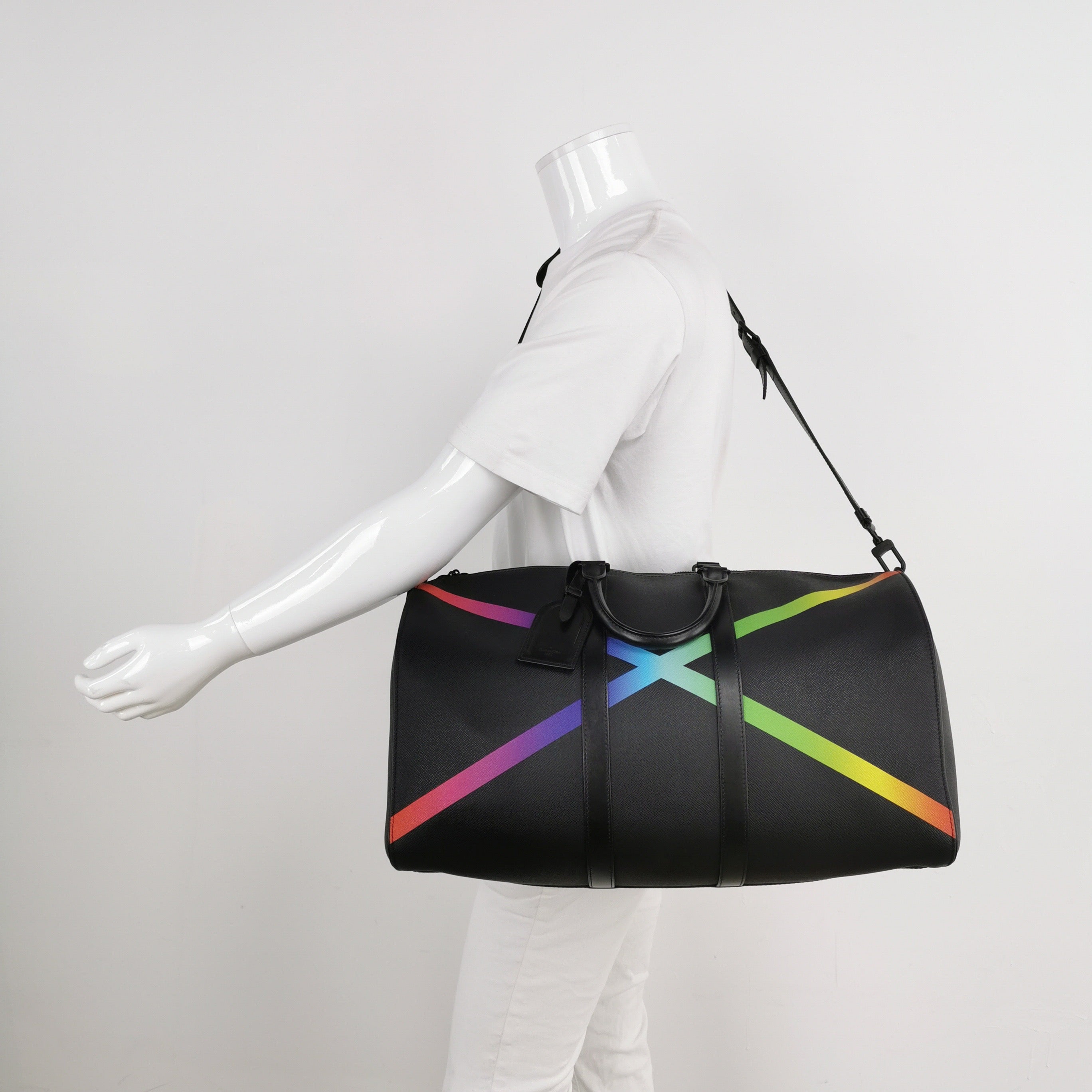 Louis Vuitton Taiga Rainbow Black Keepall Bandouliere 50 Leather