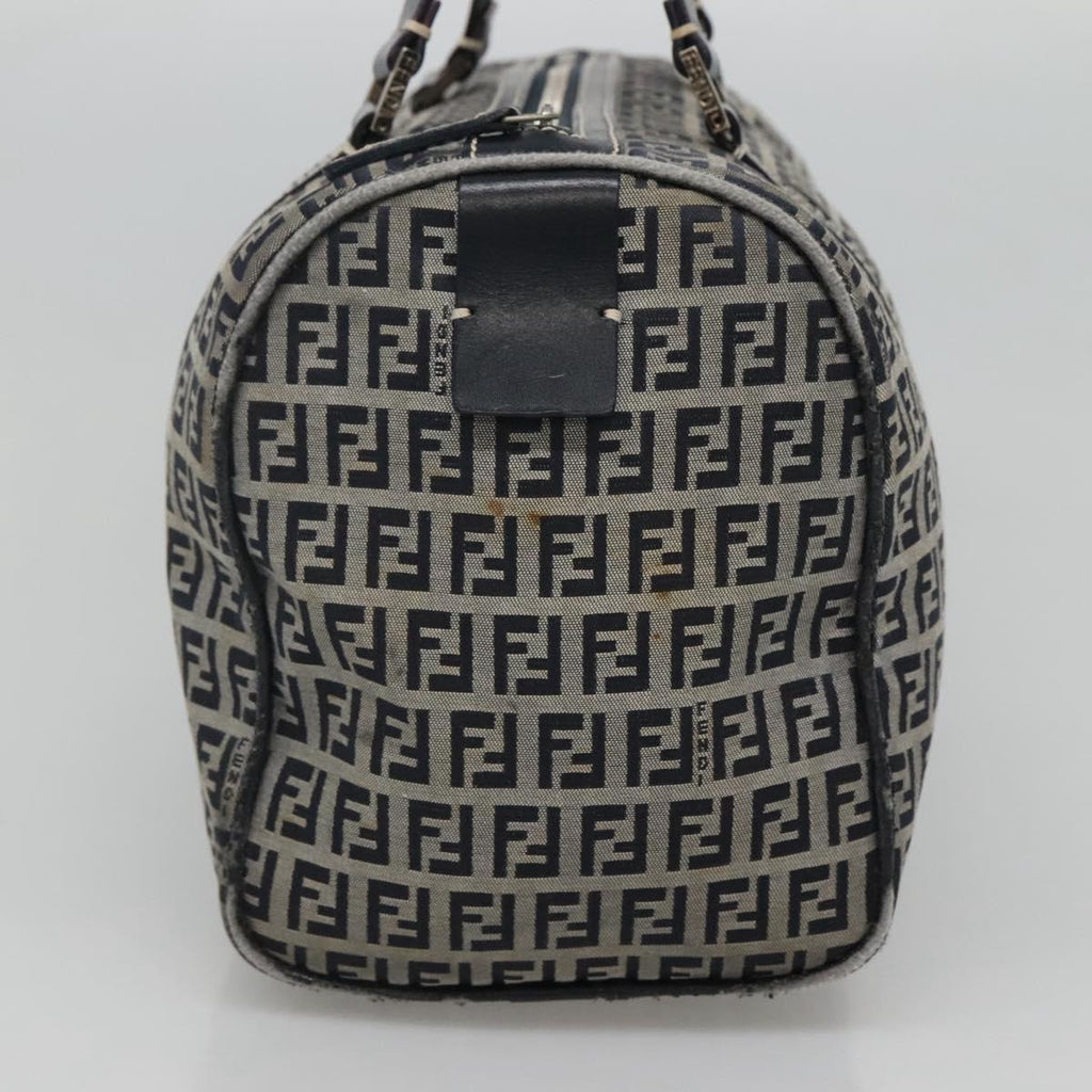FENDI Zucchino Canvas Boston Bag Navy Silver 120038